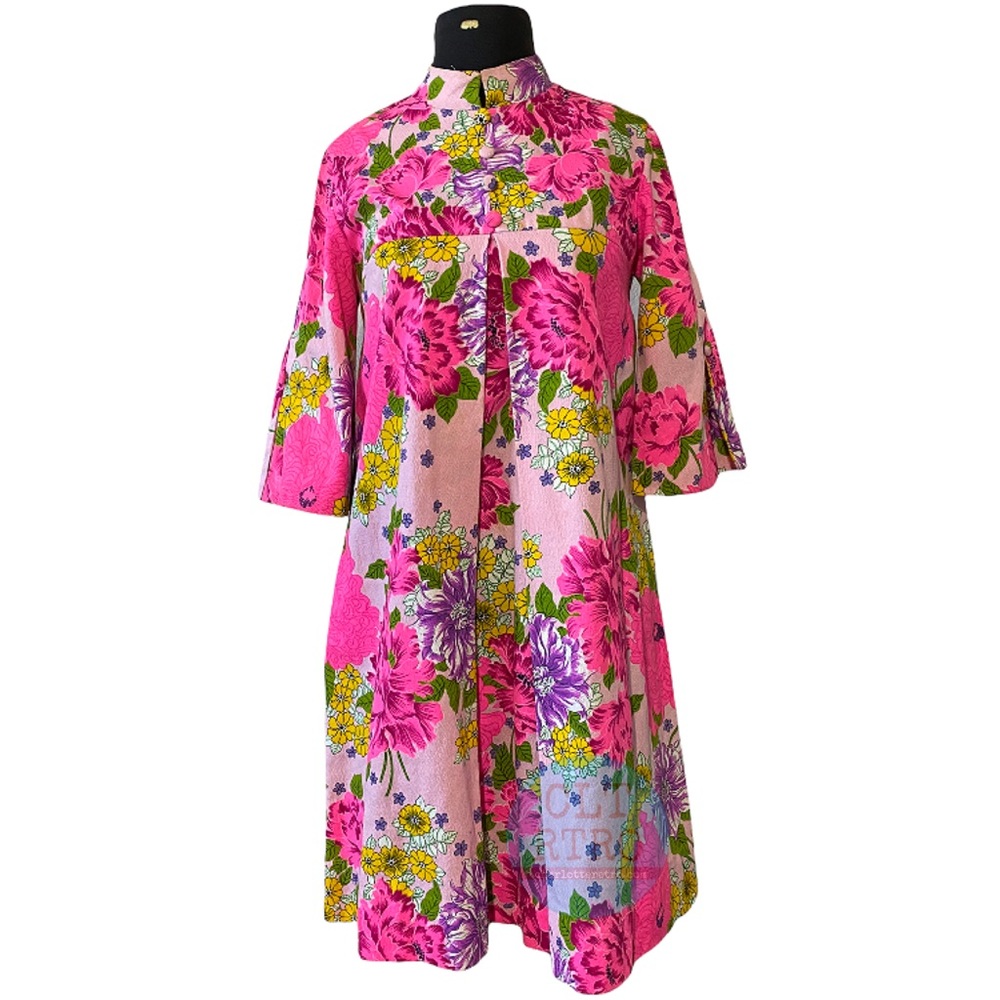 60s Mod Floral Trapeze Dress w Pocket